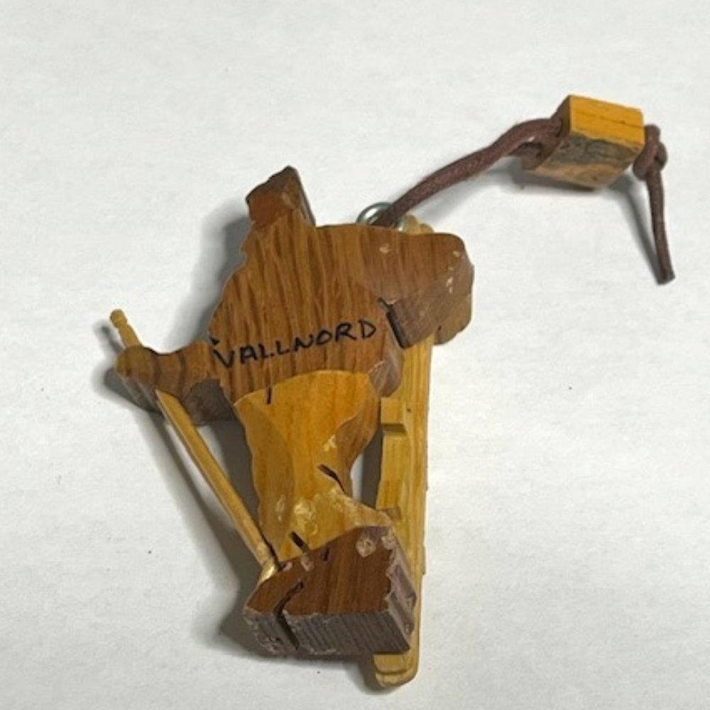 Vallnord, Andorra Rustic Wooden Skier Key Holder Backpack Accessory 3"
